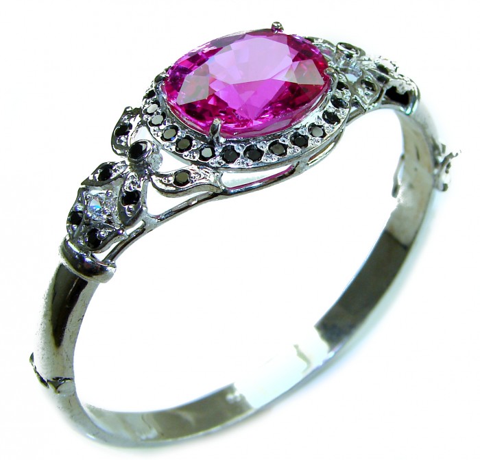Precious 39.5 carat Natural Rich Pink Sapphire .925 Sterling Silver handcrafted Bracelet - photo 4