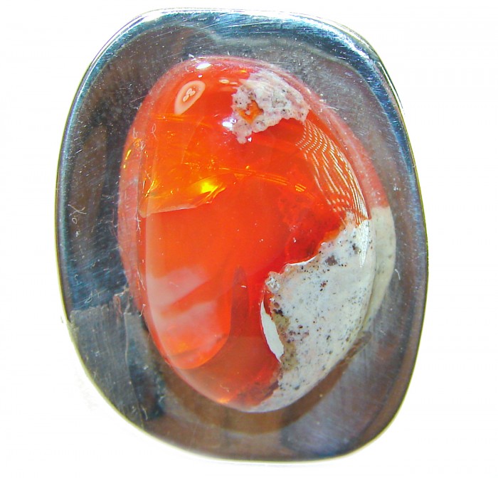 Large Golden Galaxy - Genuine 17.5 CARAT Mexican Opal .925 Sterling Silver Large Statement Ring size 7 - Close-up of a 17.5 carat Mexican Opal set in jewelry.