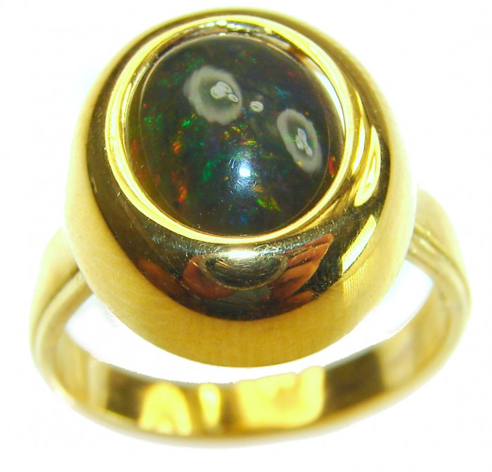Authentic 11.2ct Black Opal 14K gold over .925 Sterling Silver brilliantly handcrafted ring s. 7 1/4 - Close-up of 11.2ct black opal ring in 14K gold over sterling silver.