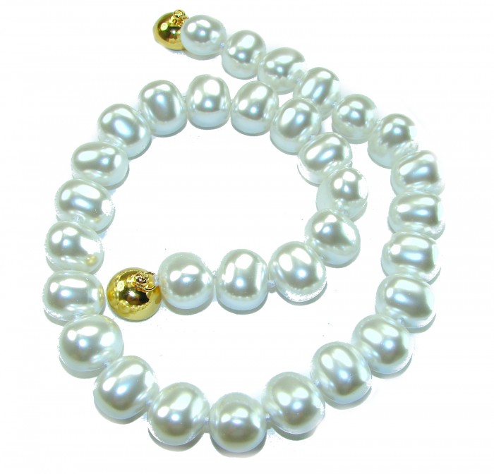 Baroque style 16 inches long Freshwater Pearl 10K Gold over .925 Sterling Silver handmade Necklace - Baroque freshwater pearl necklace with gold clasp detail, 16 inches long