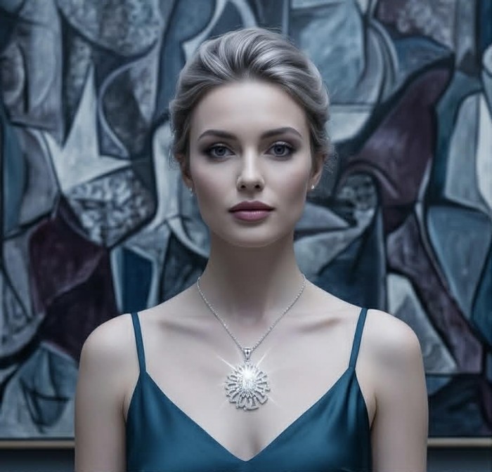 Classic Beauty 11.2 carat White Topaz highly polished 18K White Gold over .925 Sterling Silver Italy made necklace - Woman wearing Classic Beauty 11.2 carat White Topaz necklace front view