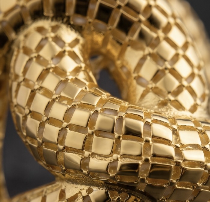 Dubai Style - Golden knot - .925 Sterling Silver dipped in 22K Gold handmade Large ring size 6 1/4 - Close-up of golden knot texture on sterling silver jewelry.