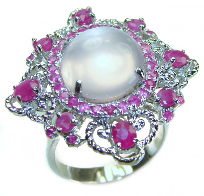 Pink Majesty Authentic 9.5 carat Brazilian Rose Quartz Ruby .925 Sterling Silver incredible Ring size 8 - photo 4