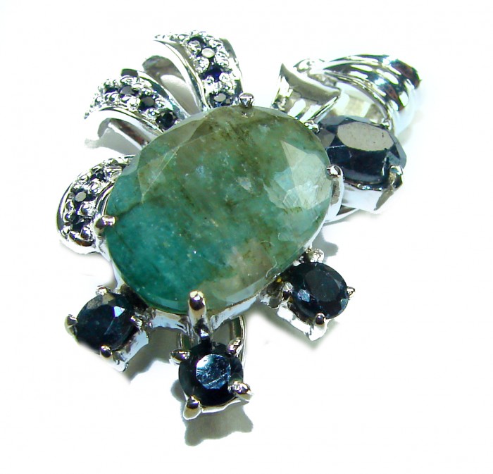 Julietta - Perfect quality authentic 11.2 Grandidierite Sapphire .925 Sterling Silver handmade Pendant - Close-up of Julietta jewelry with Grandidierite and sapphire stones