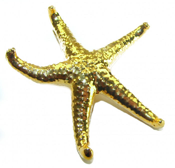 Stylish REAL Starfish Coved with Sterling Silver and 14K & .925 Sterling Silver Pendant - Gold starfish pendant, top view, covered in 14K and sterling silver.