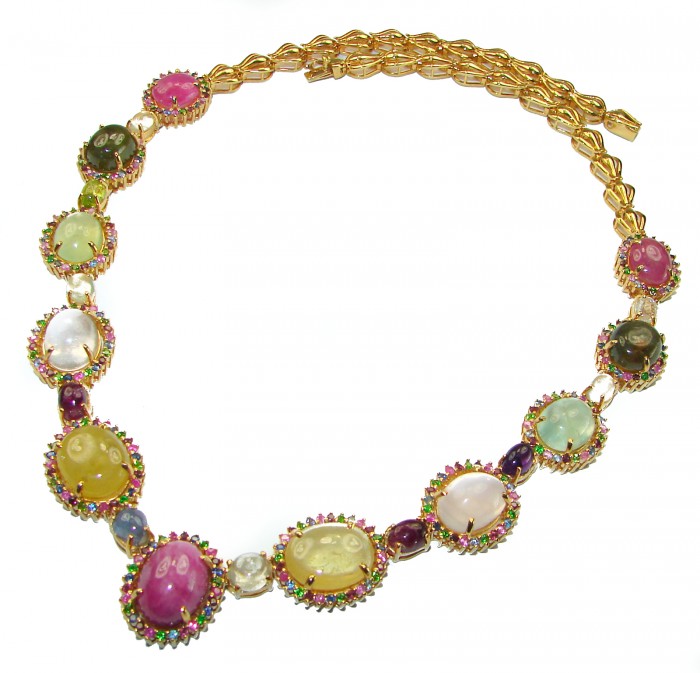 Color Me Brightly - Brazilian Watermelon Tourmaline 18K Gold over .925 Sterling Silver handmade necklace - Colorful gemstone necklace in Brazilian tourmaline, front view.