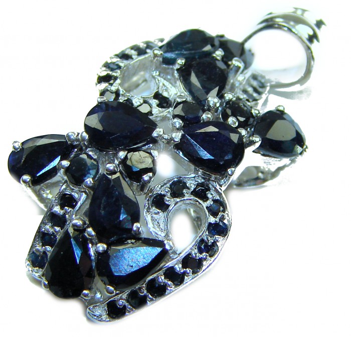 Heirloom Genuine 14.5 carat Sapphire .925 Sterling Silver handmade Pendant - Close-up of 14.5 carat sapphire pendant in .925 sterling silver.