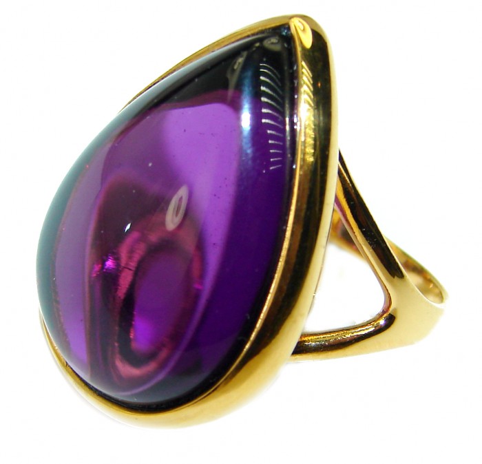 Spectacular Amethyst 14K Gold over .925 Sterling Silver Handcrafted Large Ring size 6 3/4 - photo 2