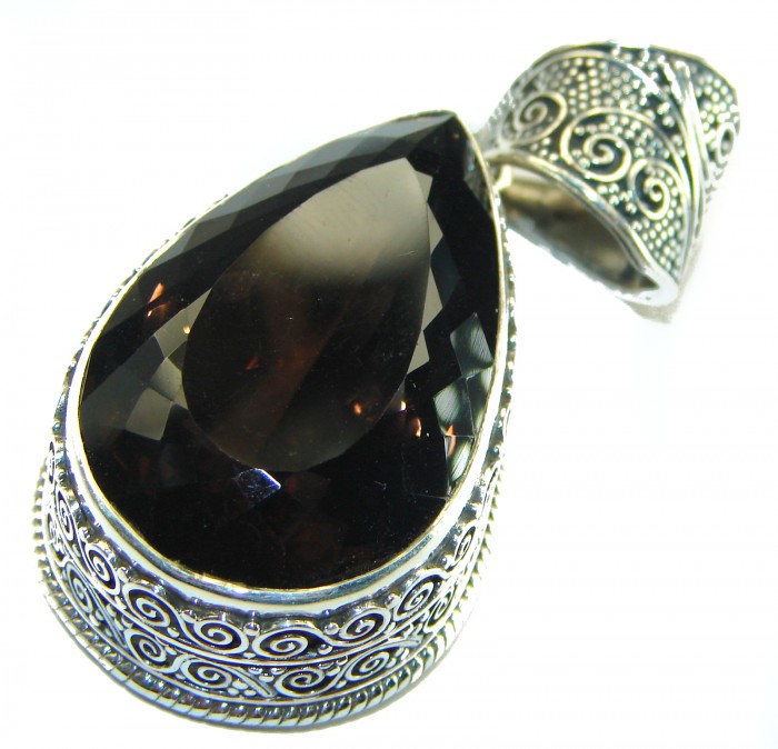 Luxurious 55.9 carat Fancy Smoky Topaz .925 Sterling Silver handmade Pendant - photo 2
