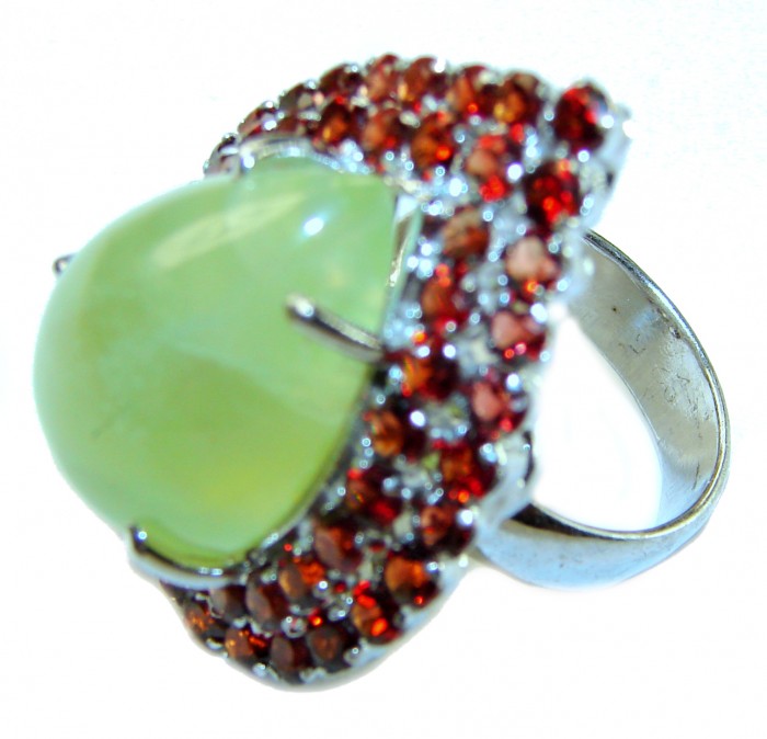 Outstanding LARGE 22.5 carat Natural Prehnite .925 Sterling Silver handmade ring s. 8 - photo 1