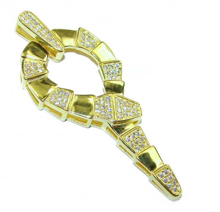 Cleopatra - The Egyptian Cobra White Sapphire 18K Gold over .925 Sterling Silver Pendant - photo 2
