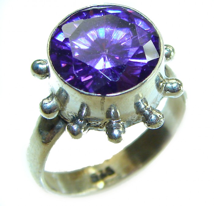 Purple Power 5.2 carat Amethyst .925 Sterling Silver Handcrafted Ring size 7 - Close-up of Purple Power Amethyst ring in sterling silver setting