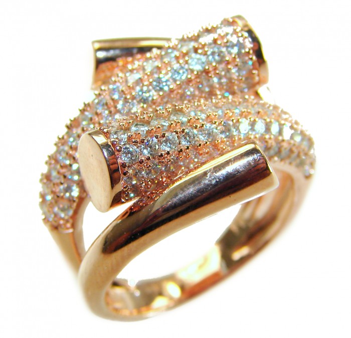 SPECTACULAR 5.9 carat White Topaz Sterling Silver Italy made Silver dipped in 18K ROSE Gold Ring size 7 1/4 - White Topaz sterling silver ring, close-up of intricate design.