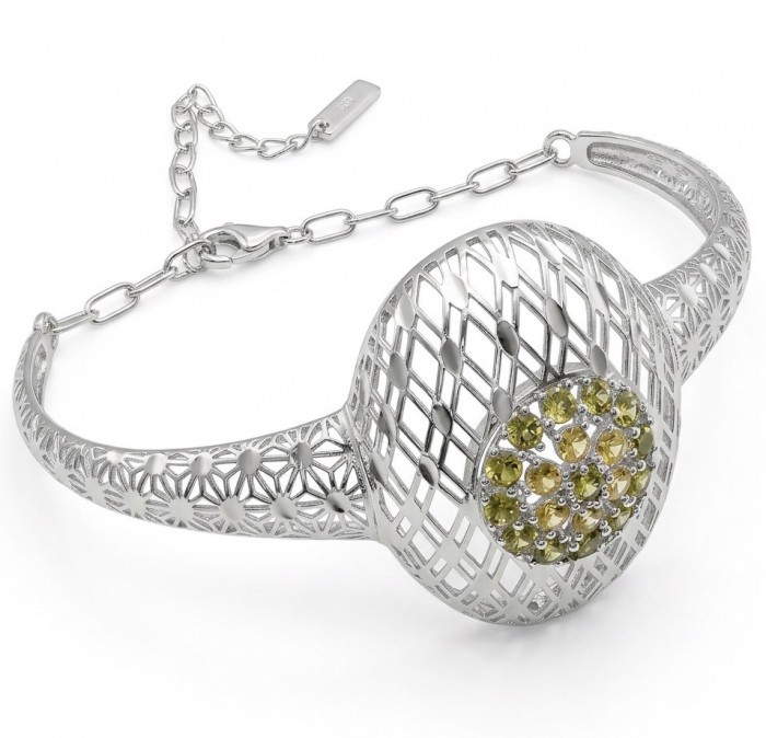 Casablanca - authentic 2.2 carat yellow Sapphire .925 Sterling Silver Bracelet - Close-up of Casablanca bracelet with yellow sapphires and intricate design.