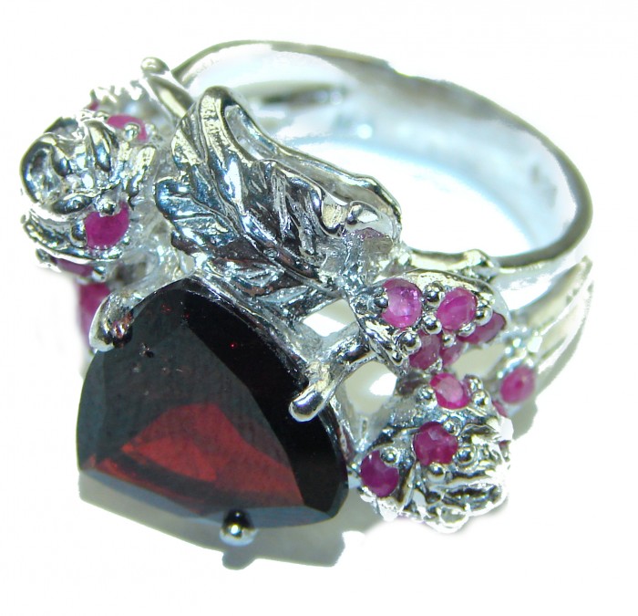 Blooming Begonia Authentic Garnet .925 Sterling Silver handcrafted Ring size 9 1/2 - photo 1