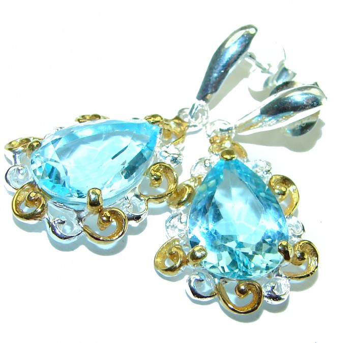 Serenity 12.5 carat Swiss Blue Topaz .925 Sterling Silver handmade earrings - photo 2