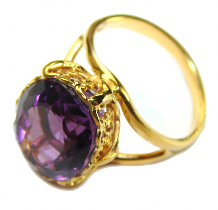 Dramatic design 8.8 carat AUTHENTIC Amethyst 14K ROSE Gold over .925 Sterling Silver Handcrafted Ring size 7 - photo 1