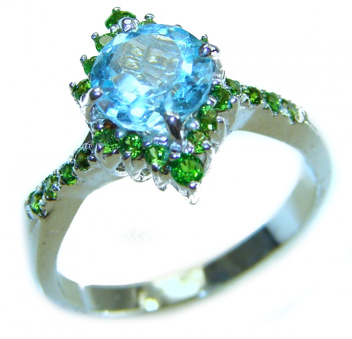 Emily 6.8 carat Swiss Aquamarine Emerald .925 Sterling Silver handmade Statement Ring size 8 - Side view of Emily 6.8 carat Swiss Aquamarine Emerald ring in sterling silver.