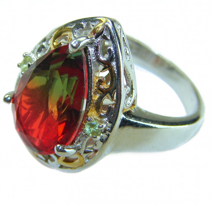 Rio De Janeiro 17.8 carat Brazilian Tourmaline .925 Sterling Silver Perfectly handcrafted Ring s. 8 1/4 - Close-up of a teardrop Brazilian Tourmaline ring in sterling silver.