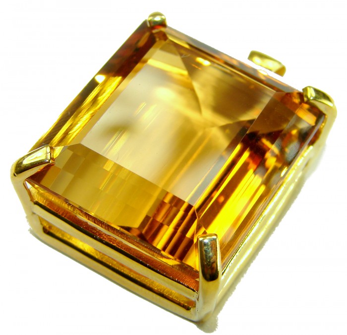 Luxury genuine 33.5 CARAT baquette cut Champagne Topaz .925 Sterling Silver dipped in 18K Gold handmade Pendant - Close-up of luxury 33.5 carat baguette-cut champagne topaz in setting.