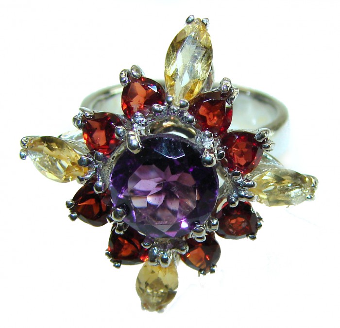 Sofia - Dramatic design 12.5 carat Amethyst .925 Sterling Silver Handcrafted Ring size 8 - photo 2