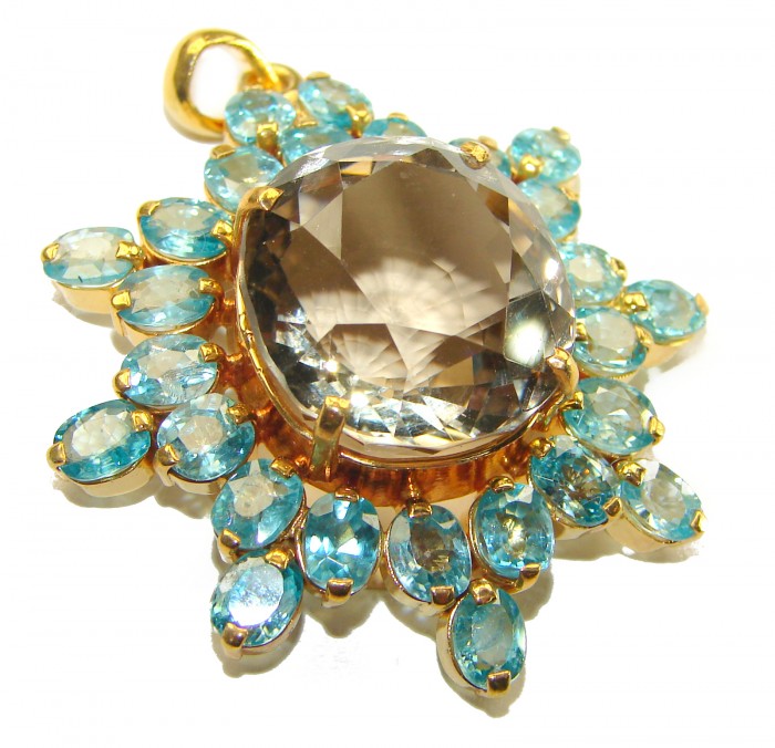 Luxury genuine 44.5 CARAT Champagne Topaz Aquamarine 14K Gold over .925 Sterling Silver handmade Pendant - photo 1