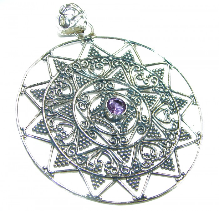 Purple Treasure Amethyst .925 Sterling Silver BALI handcrafted Pendant - photo 3
