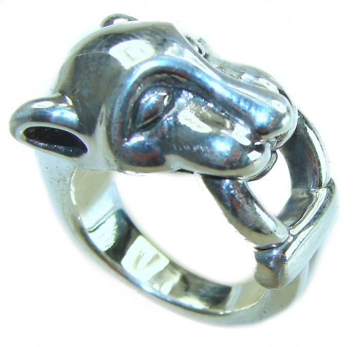 Cheetah .925 Sterling Silver handmade Statement Ring s. 6 3/4 - Side view of a cheetah head sterling silver statement ring.
