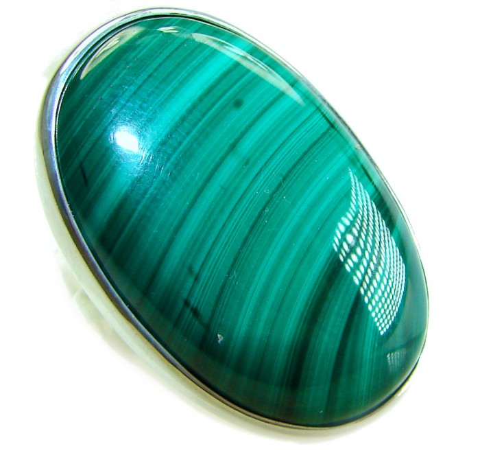 39.2 CARAT genuine Malachite from Utah .925 Sterling Silver handcrafted ring size 8 adjustable - Close-up of a 39.2 carat genuine Malachite in .925 Sterling Silver.