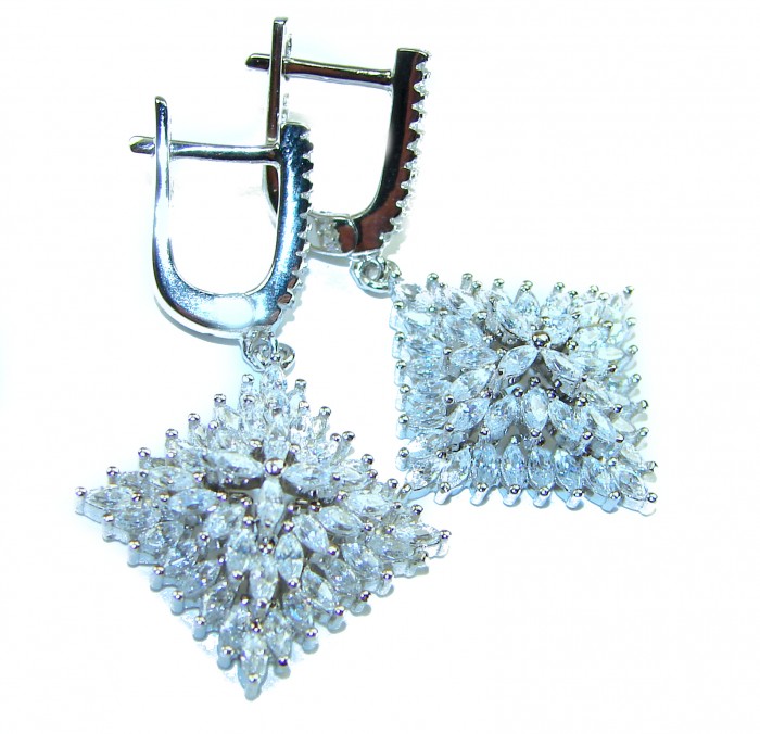 Allure Natural 16.2 carat White Topaz .925 Sterling Silver handcrafted earrings - Close-up of Allure white topaz earrings on a white background.