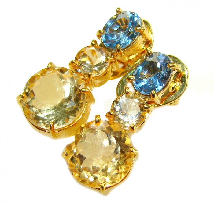 Fiesta Authentic 12.5 carat Multigem .925 Sterling Silver dipped in 14K Gold over brilliantly handcrafted earrings - Stone close-up of Fiesta Authentic 12.5 carat Multigem jewelry.