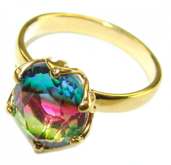 11.8 carat Brazilian Tourmaline .925 Sterling Silver dipped in 14K GoldPerfectly handcrafted Ring s. 8 1/4 - Close-up of 11.8 carat Brazilian Tourmaline ring in silver, gold-plated.