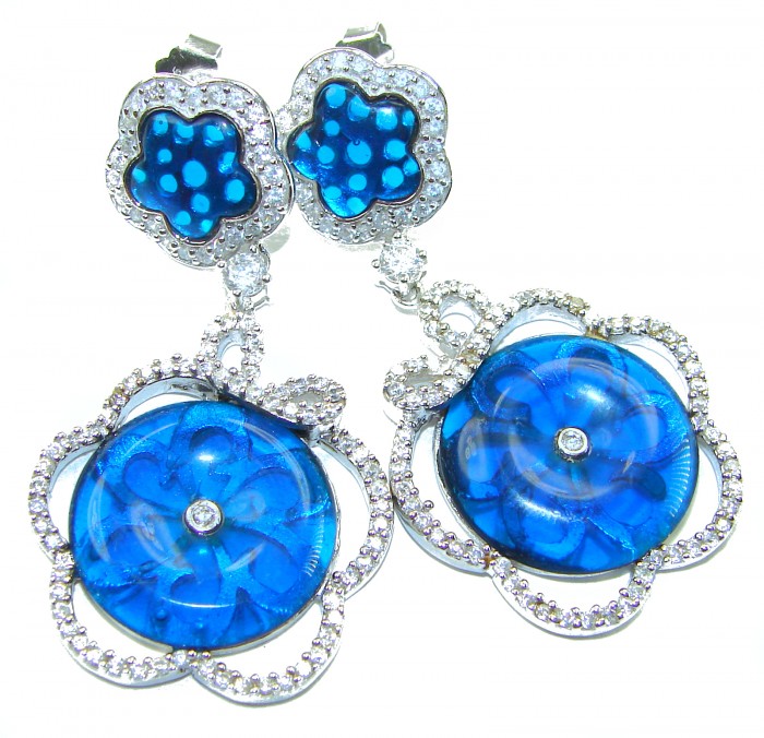 Giovanna - Authentic 21.9 carat Topaz .925 Sterling Silver handcrafted earrings - Blue Topaz sterling silver earrings, front view.