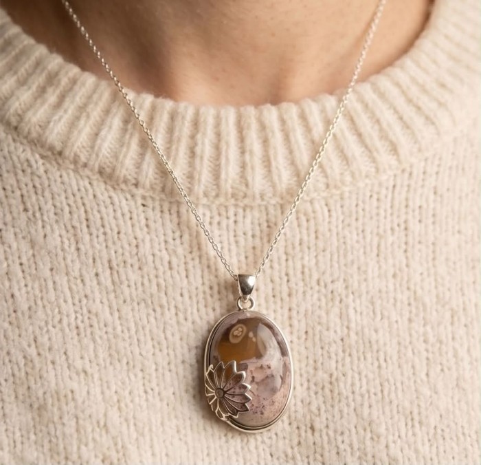 Bonefire night Natural 25.2 carat Mexican Fire Opal .925 Sterling Silver handmade Pendant - Pendant with Mexican Fire Opal on chain, worn on neck.