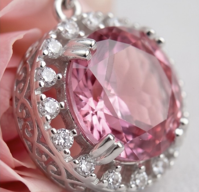 Emily 6.5 carat Brazilian Watermelon Tourmaline .925 Sterling Silver Handcrafted Earrings - Close-up of Emily 6.5 carat watermelon tourmaline in .925 sterling.