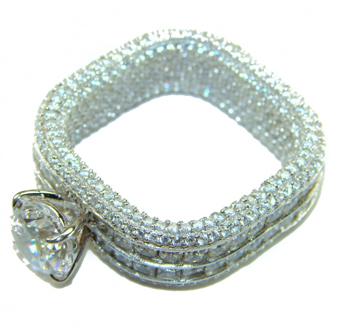 Snow Queen- 25.6 carat White Topaz .925 Sterling Silver handcrafted ring size 8 - Side view of Snow Queen ring with white topaz and sterling silver.
