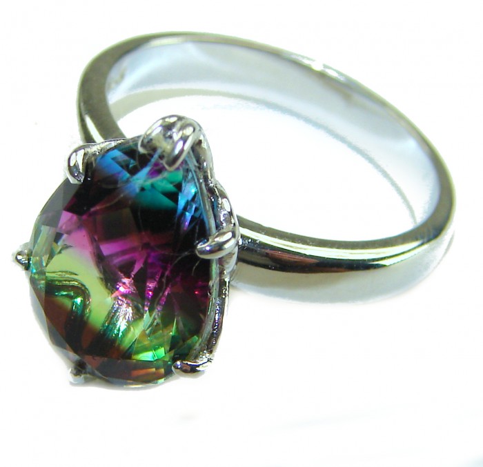 8.8 carat Brazilian Tourmaline .925 Sterling Silver Perfectly handcrafted Ring s. 8 - Close-up of Brazilian Tourmaline ring in sterling silver setting.