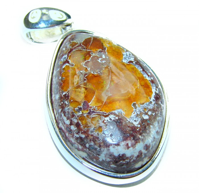 Natural 24.2 carat Mexican Fire Opal .925 Sterling Silver handmade Pendant - photo 3