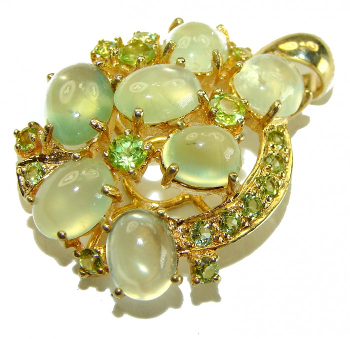 Wise Bliss Authentic 18.6 carat Prehnite 18k Gold over .925 Sterling Silver handmade Pendant - photo 3