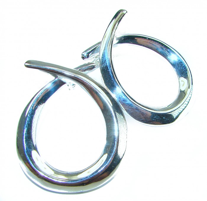 Large 1 5/8 inches long highly polished .925 Sterling Silver Italy made Earrings - Front view of large, polished .925 sterling silver earrings.