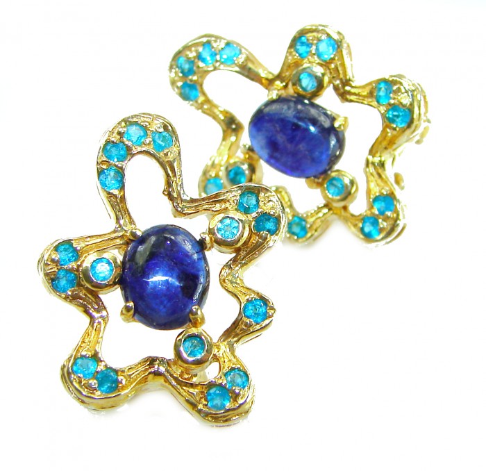 Best quality 5.5 carat African Kyanite 14K Gold over .925 Sterling Silver handcrafted earrings - Close-up of 5.5 carat African Kyanite earrings in 14K Gold over .925