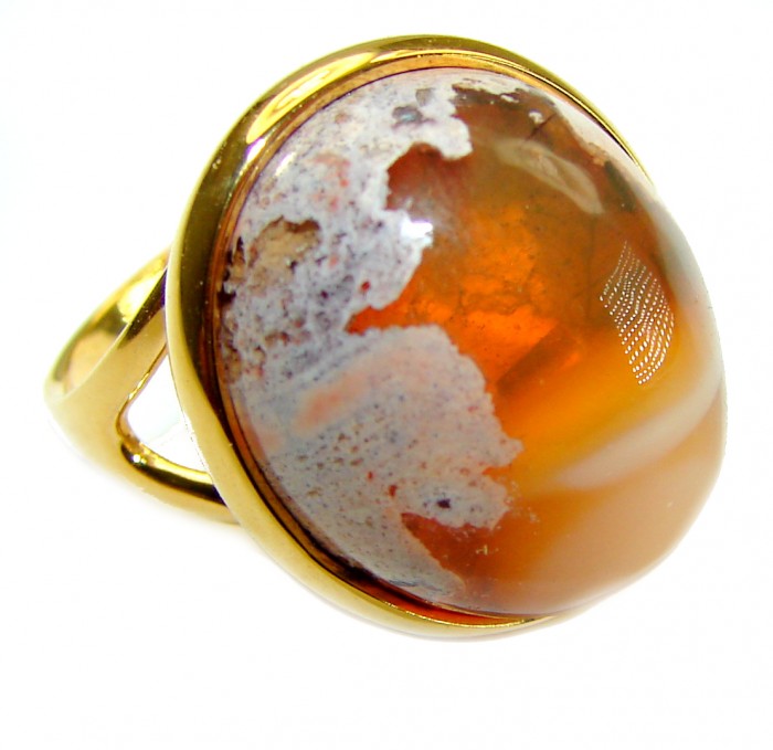 Queen of Fire best quality 22.4 carat Mexican Opal 18K Gold over .925 Sterling Silver handmade ring 7 - photo 4