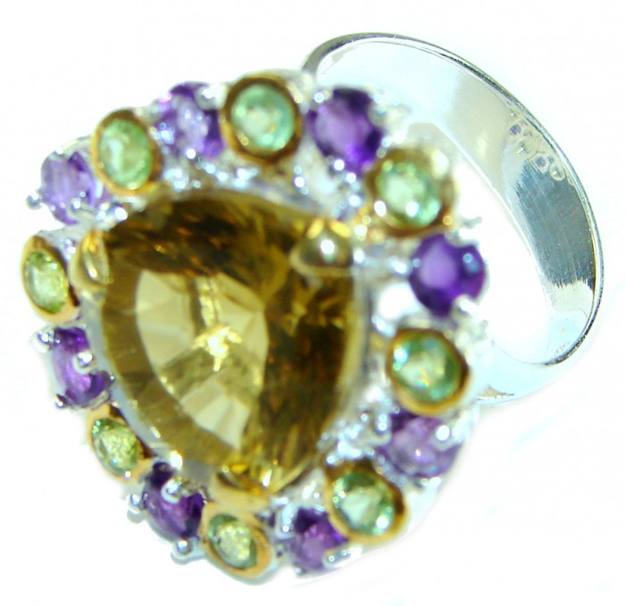 11.8 carat Genuine Lemon Quartz 14K Gold over .925 Sterling Silver handcrafted ring size 7 3/4 - photo 1