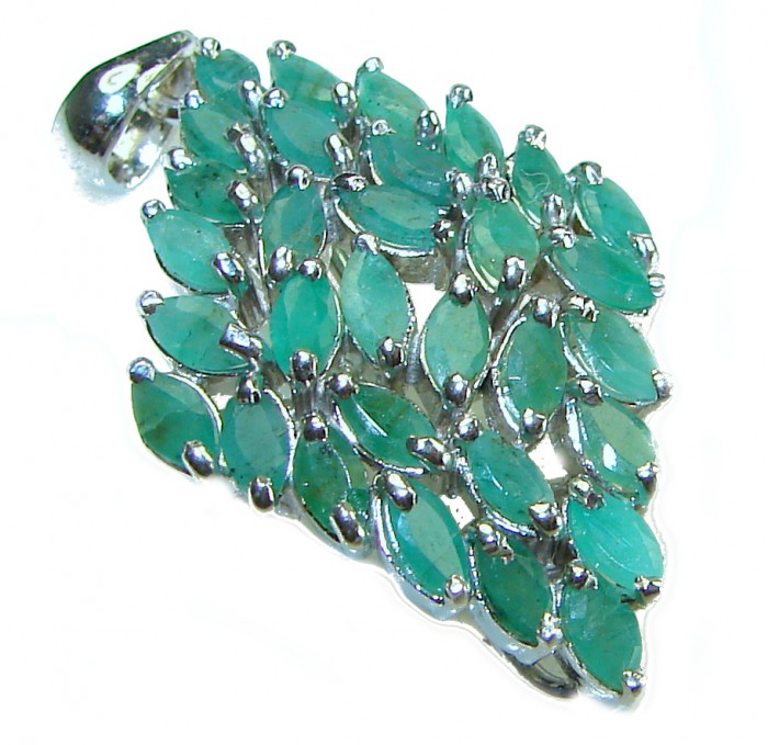 Precious Genuine 14.5 carat Emerald .925 Sterling Silver handmade Pendant - photo 3