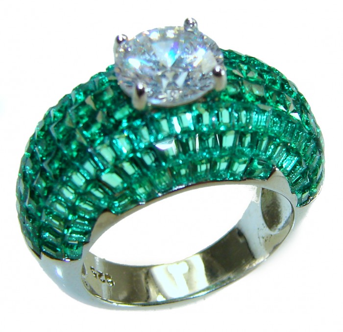 Endlessly Enchanting - Moissonite & Authentic Emerald .925 Sterling Silver handmade Statement Ring size 7 - photo 3