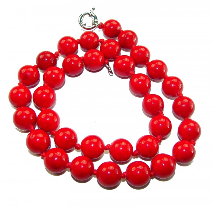 55.5 grams! Sublime Red Fossilized Coral Sterling Silver handmade Necklace - Red fossilized coral necklace with clasp detail, 55.5 grams
