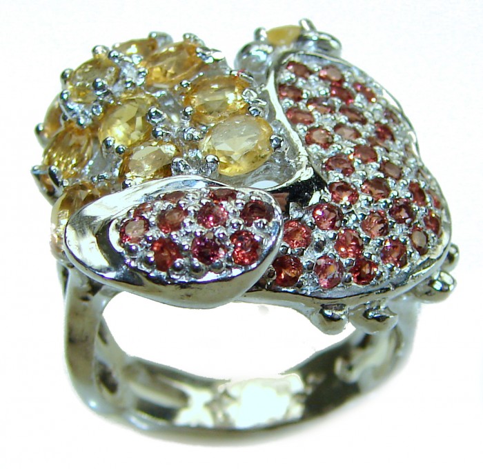 Luxurious emerald cut 14.2 carat Citrine .925 Sterling Silver handmade Ring s. 8 3/4 - photo 3