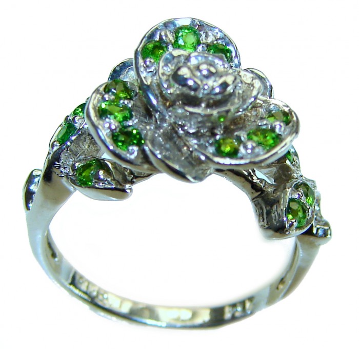 Green Rose Authentic 2.2 carat Emerald .925 Sterling Silver handmade Cocktail Ring s. 5 1/2 - photo 2