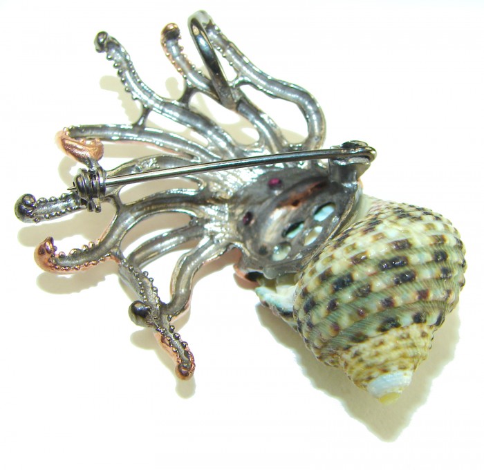 Octopus Ammonite 14K Rose Gold over .925 Sterling Silver handcrafted Brooch Pendant - photo 1