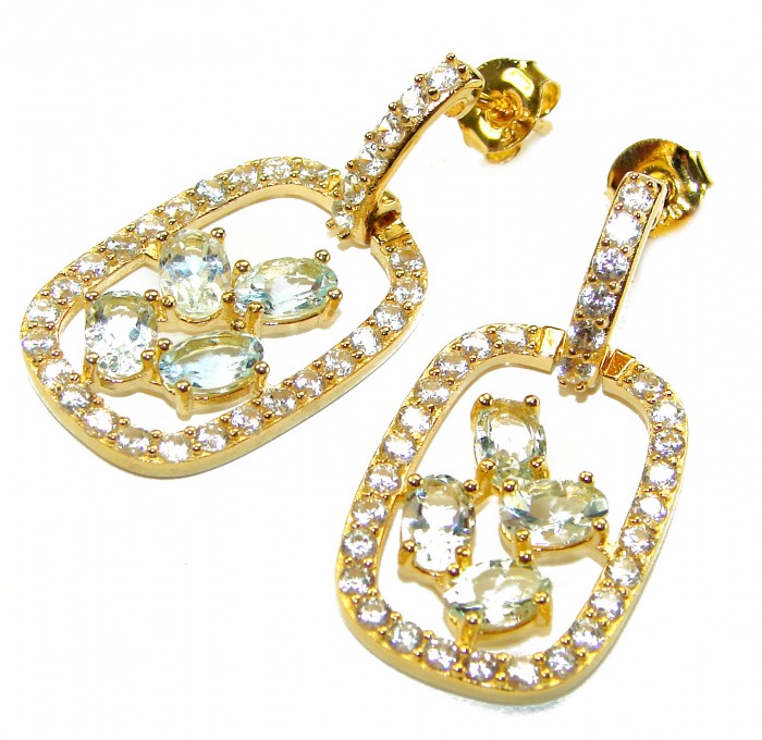 Splendid 10.5 carat Whuet Topaz .925 Sterling Silver dipped in real 18K Gold Handcrafted Earrings - Elegant earrings with topaz and crystals, front view.